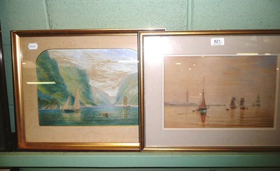 Lot 621 - Watercolour Grimsby dock by Fred Settle and another