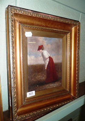 Lot 623 - Oleograph - lady golfer