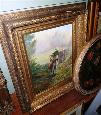 Lot 624 - Three oil paintings - Race horses in training, hunting, and still life