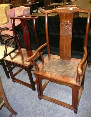 Lot 704 - A Chinese 'Top hat' open armchair and a similar style single chair