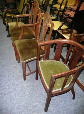 Lot 708 - Edwardian rocking chair, elbow chair, two Ash dining chairs and a Victorian chair