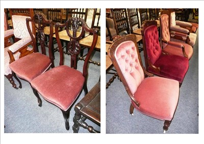 Lot 729 - Victorian nursing chair and elbow chair, pair of salon chairs, Victorian mahogany nursing chair and