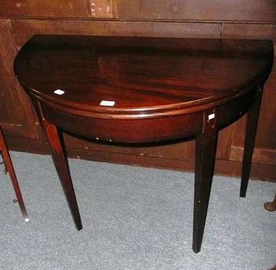 Lot 801 - A mahogany and inlaid D shaped fold-over gateleg table (damages and repolished) 98cm x 51cm x 74cm