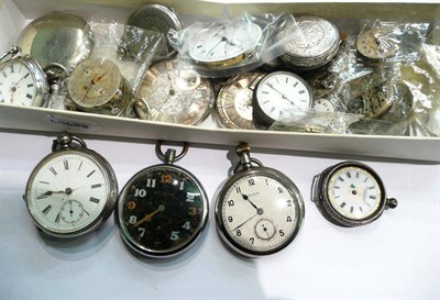 Lot 26 - Three silver pocket watches, a pocket watch stamped fine silver, Elgin presentation silver...