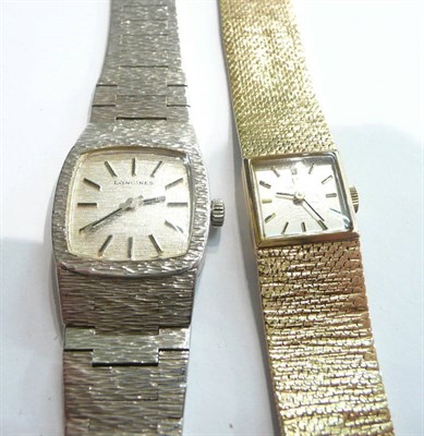 Lot 54 - A 9ct gold lady's Omega watch and a silver lady's Longines watch