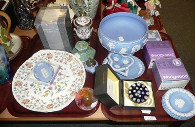 Lot 73 - A large Wedgwood Jasperware pedestal fruit bowl, twelve other pieces, Minton Hadon Hall plate,...