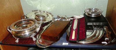 Lot 101 - Quantity of assorted silver plate including tureen, graduated serving dishes, flat wear etc