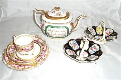 Lot 114 - Early 19th century porcelain comprising of a pair of small baskets; 1822 teapot, three cups and...