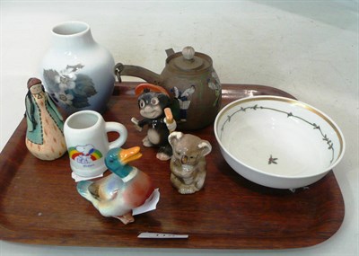 Lot 115 - Copenhagen vase and bowl, Beswick koala, Goebel monkey and duck, Snoopy mug, Russian doll and...