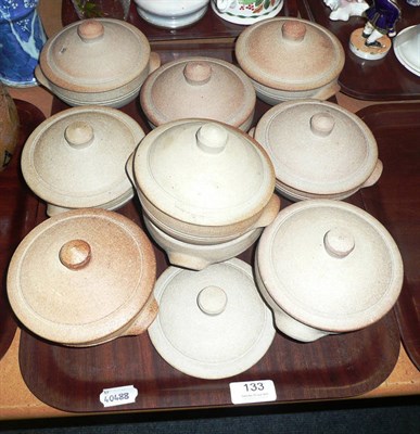 Lot 133 - Set of nine St Ives stoneware soup bowls with lids