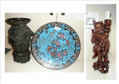 Lot 139 - Cloisonne dish, Japanese vase and a Rootwood lamp