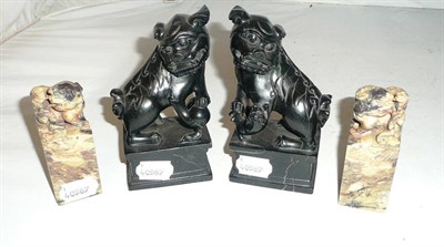 Lot 150 - A pair of Chinese carved stone seals, with Fo dog finial's 19/20th century, another pair in...