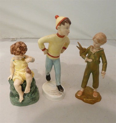 Lot 161 - Three Royal Worcester figures, Friday's child, Tuesdays child and parakeet (3)