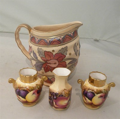 Lot 162 - A pair of Aynsley Orchard Gold small two handled vases, a single vase and a Crown Ducal jug (4)