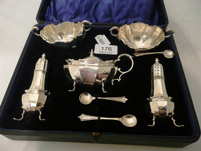 Lot 176 - Cased silver cruet set