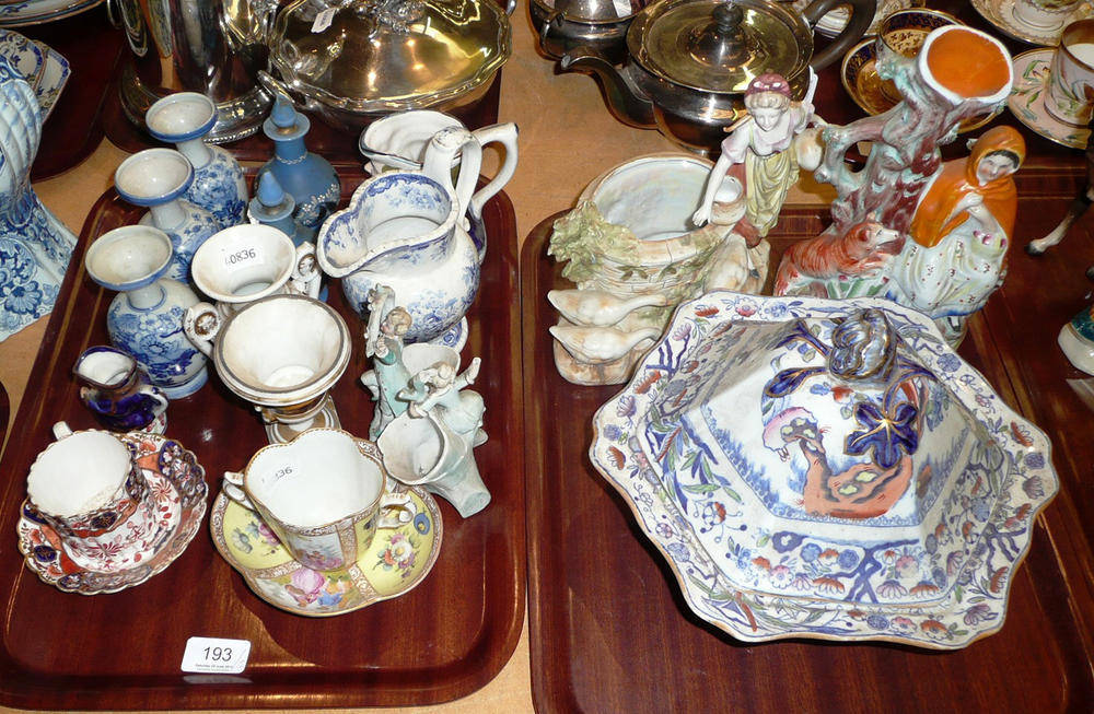 Lot 193 - A Dresden cup and saucer, a Spode Imari cup and saucer, blue and white ceramics etc