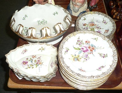 Lot 213 - A French monteith; a quantity of Dresden plates and a blue and white meat dish etc