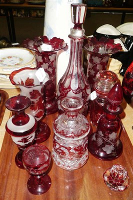 Lot 224 - Quantity of ruby glass, vases etc