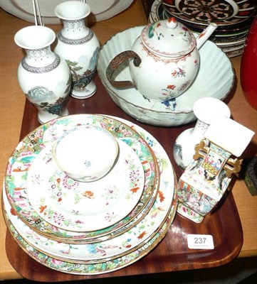 Lot 237 - Five Cantonese plates, four vases and four pieces of 18th century porcelain
