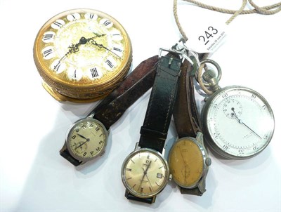 Lot 243 - A Longines gents wristwatch, Omega steel gents wristwatch, another gents wristwatch, a pocket...