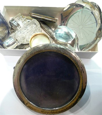 Lot 266 - Silver photo frame, two silver dishes, scent bottle, sovereign purse etc