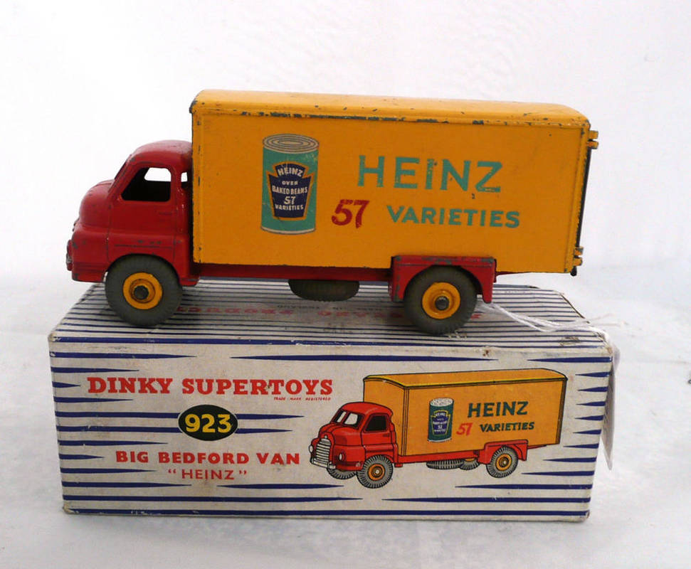 Lot 1265 - A Boxed Dinky Supertoys Big Bedford 'Heinz' Van No.923, with red cab and chassis, yellow back,...
