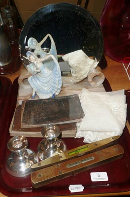 Lot 5 - A pair of silver candlesticks, Art Deco Alabaster mirror, two books etc