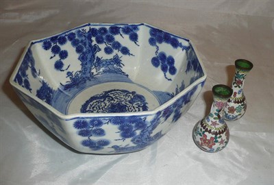 Lot 6 - Japanese blue and white bowl and a pair of vases (3)