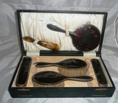 Lot 19 - Silver and tortoiseshell mounted brush set, cased