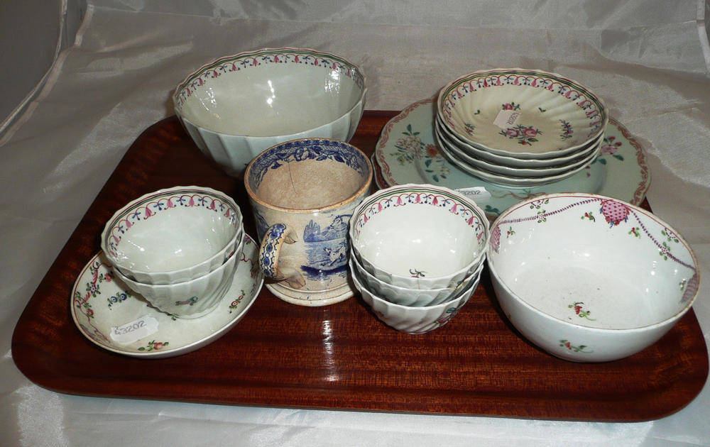 Lot 27 - Five early 19th century tea bowls and saucers, a slop basin, two Chinese plates and a blue and...