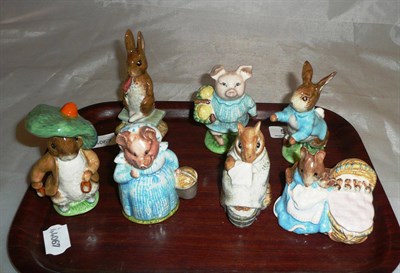 Lot 51 - Seven assorted Beatrix Potter figures; Benjamin Bunny, Fierce Bad Rabbit, Little Pig Robinson,...