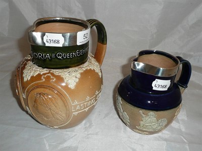 Lot 52 - Jubilee commemorative jug with silver mount and a smaller jug