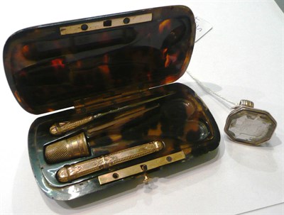 Lot 81 - An intaglio seal fob and an incomplete sewing set with gilt thimble