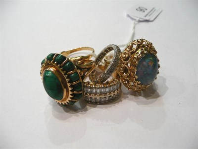 Lot 90 - A malachite cluster ring stamped '14K', an opal triplet ring stamped '14K', an 18ct gold...