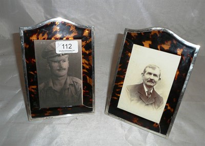 Lot 112 - A pair of silver mounted tortoiseshell picture frames