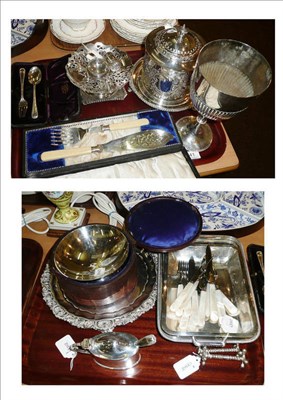 Lot 141 - Silver christening fork and spoon boxed, salt and another spoon and pepperette, assorted plated...