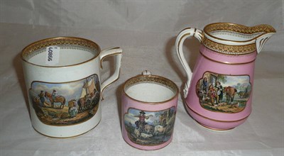 Lot 142 - Prattware small mug, retailed by James Muggleton of Birmingham and two other pieces