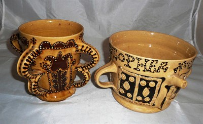 Lot 167 - Slipware porringer and a loving cup