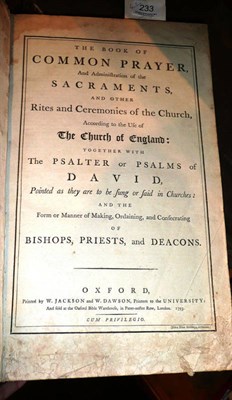 Lot 233 - King James bible, 1739 and book of common prayer, 1793