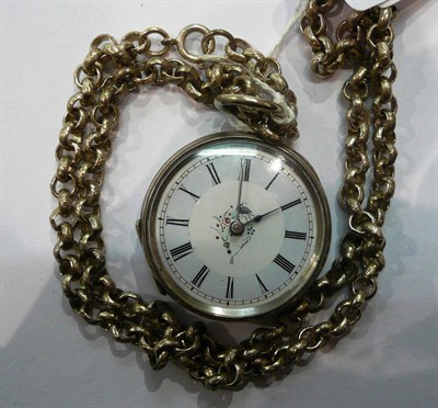 Lot 285 - Late 19thc Continental 800 standard white metal lady's open face fob watch and a chain stamped...