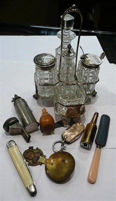 Lot 290 - Silver cruet stand, tape measure and other collectibles