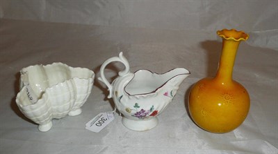 Lot 300 - A Chelsea ewer style cream boat, a Burmantofts bottle vase, and a Worcester dish