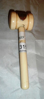 Lot 311 - An ivory gavel with silver shield-shaped mount