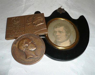 Lot 313 - A 19th century print of Robert Byrne in a shield shape frame, a bronze Russian plaque and a...