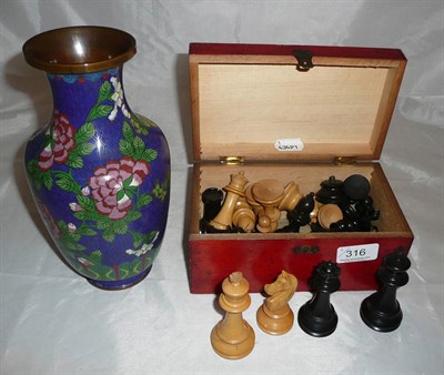 Lot 316 - Boxed chess set and a cloisonne vase