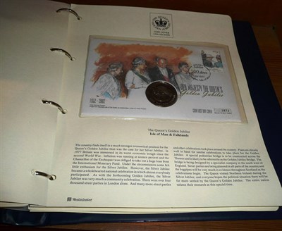 Lot 318 - One volume of The Queen's Golden Jubilee FDCs, stamps and coins