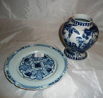 Lot 333 - 19th century Chinese blue and white ginger jar and an 18th century tin glaze plate