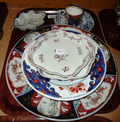 Lot 335 - Imari charger, two Imari plates, two Newhall tea pot stands, small Mason's plate, dish and...