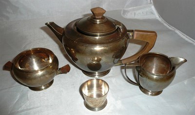 Lot 353 - A three piece silver tea set with small silver tot