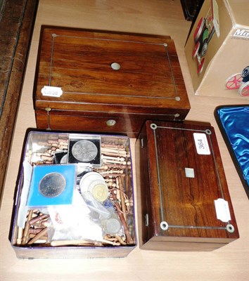 Lot 364 - Two Rosewood hinged boxes and approximately 180 modern treen bobbins and small quantity of assorted